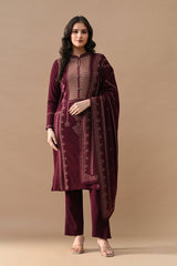Winter Maroon Self Design Woven Kurta Set