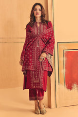 Winter Red Self Design Woven Kurta Set
