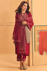 Winter Red Self Design Woven Kurta Set
