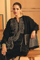 Winter Black Ethnic Bead Embroideredred Motifs Woven Kurta Set
