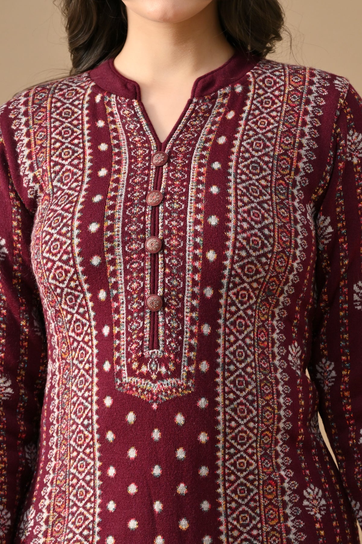 Winter Wine Self Design Ethnic Motifs Woven Kurta Set