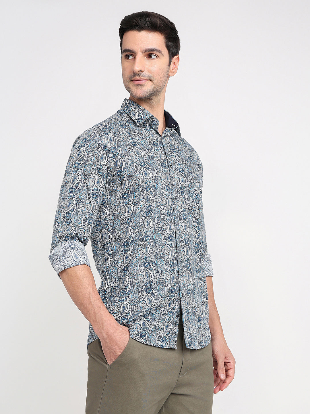 Color Plus Mens Casual Shirt F/S Cmss30704-B4-91F Medium Blue