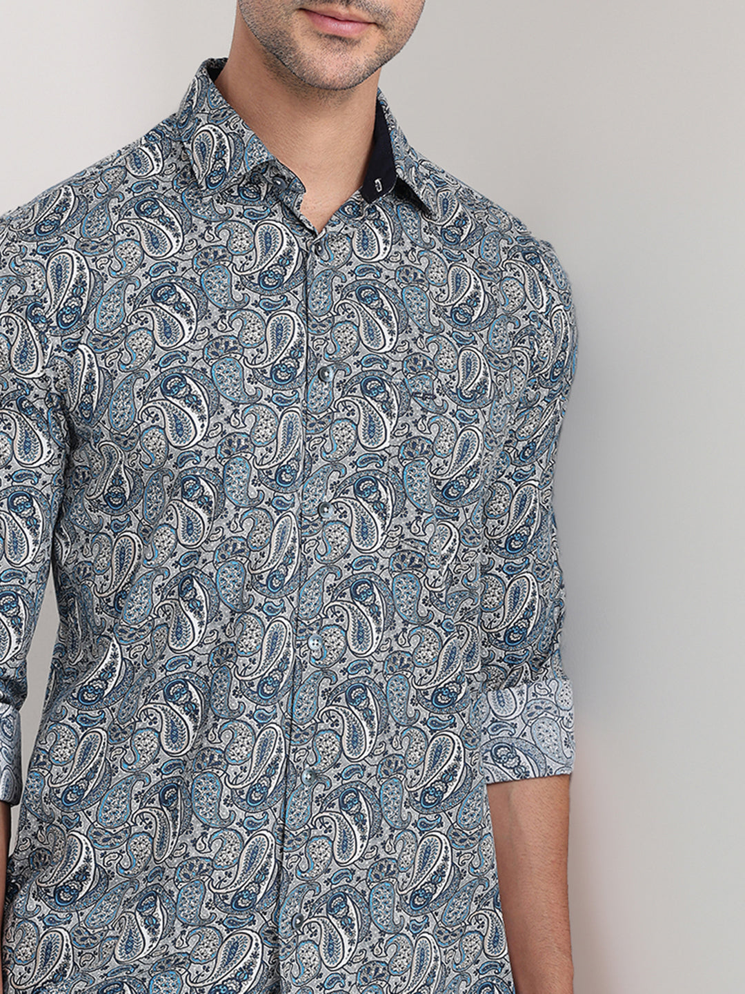 Color Plus Mens Casual Shirt F/S Cmss30704-B4-91F Medium Blue
