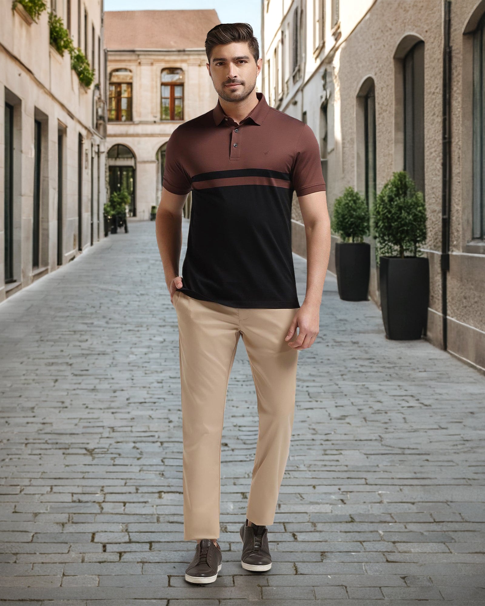 Slim Comfort B-95 Casual Beige Solid Khakis - Wolf