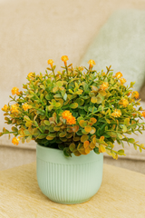 Vibrant Faux Orange Bloom & Mixed Foliage Topiary In Sage Green Pot – Sunny Desktop Accent