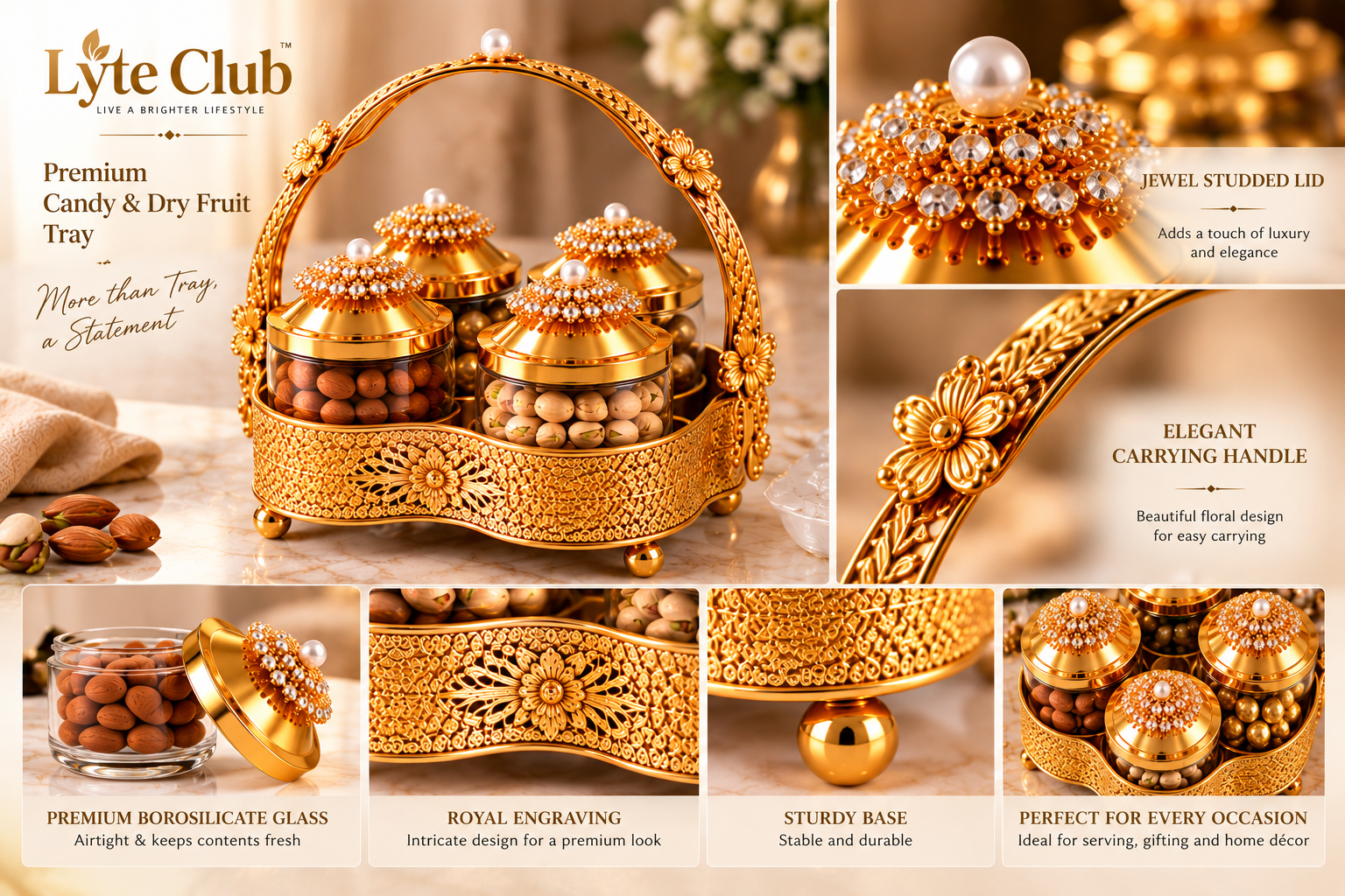Lyte Club Luxury Golden Heritage Candy & Dry Fruit Tray