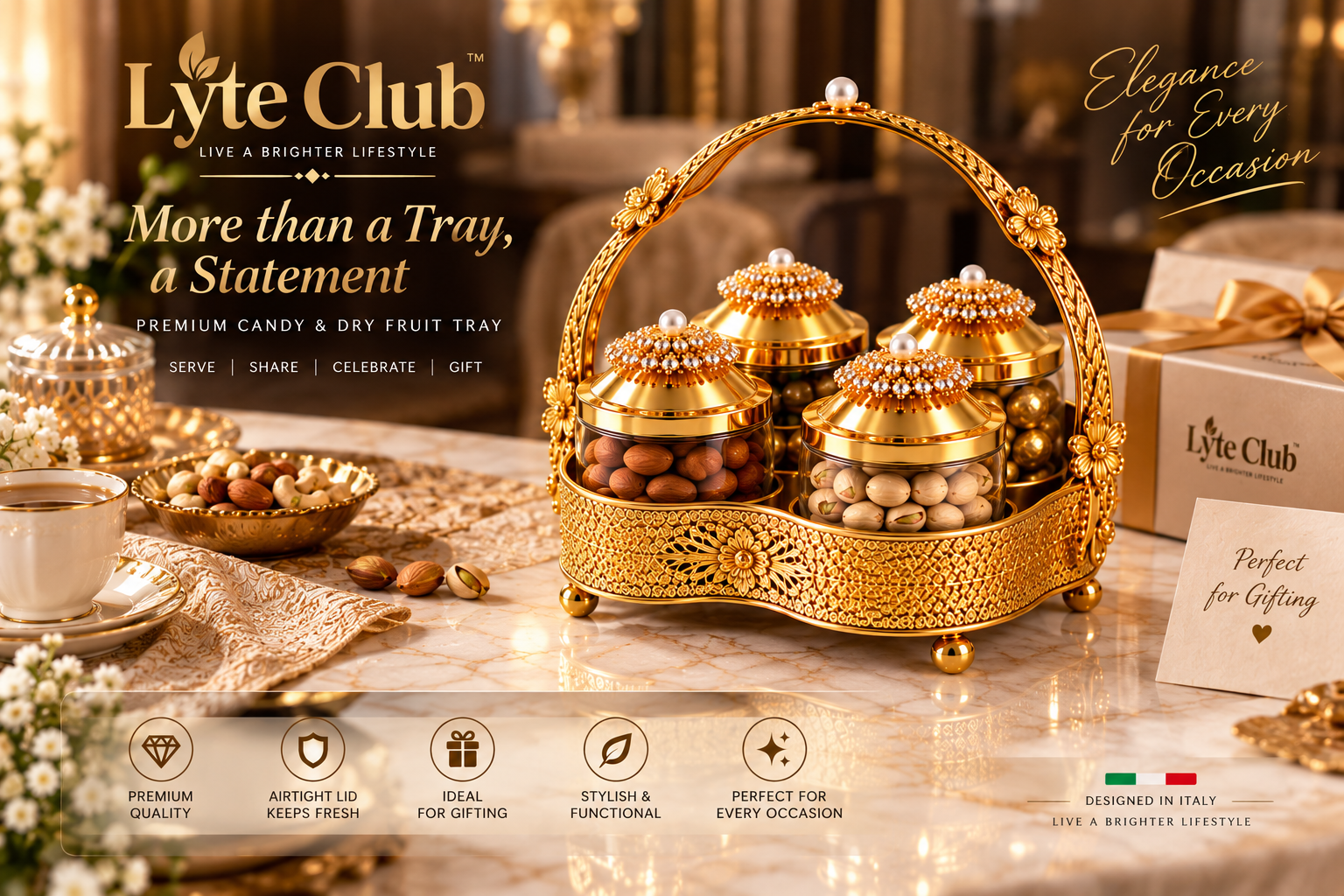 Lyte Club Luxury Golden Heritage Candy & Dry Fruit Tray