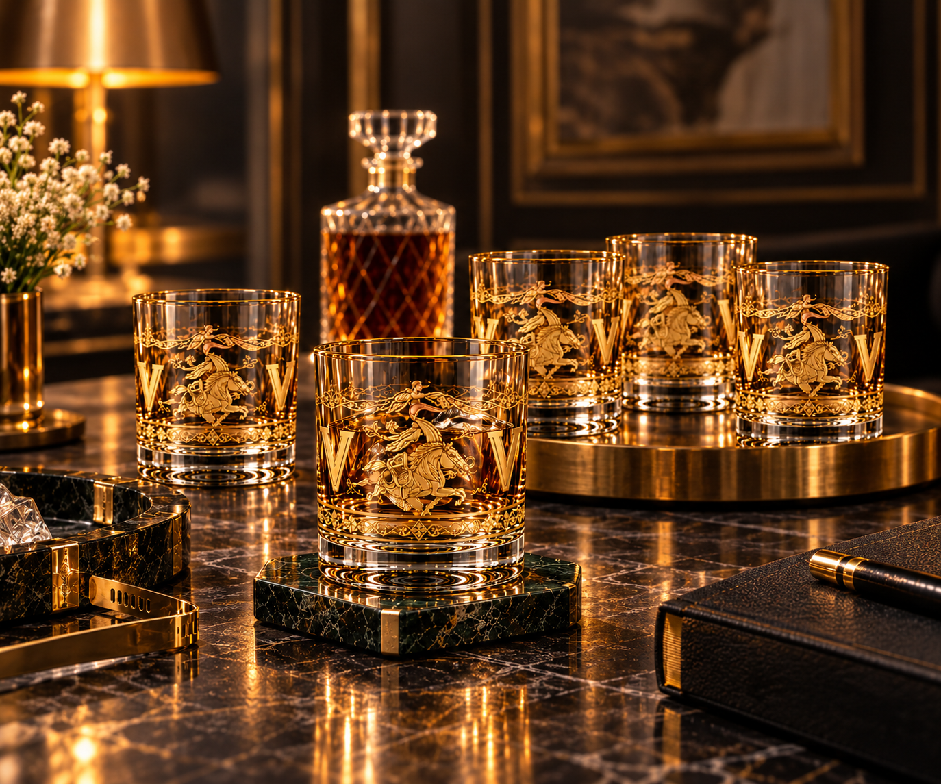 Lyte Club Premium Gold Artwork Glass Tumbler Set