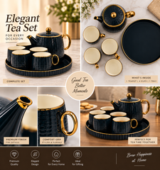 Lyte Club Premium Black & Gold Tea Set with Teapot & Tray