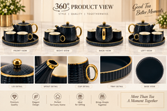 Lyte Club Premium Black & Gold Tea Set with Teapot & Tray
