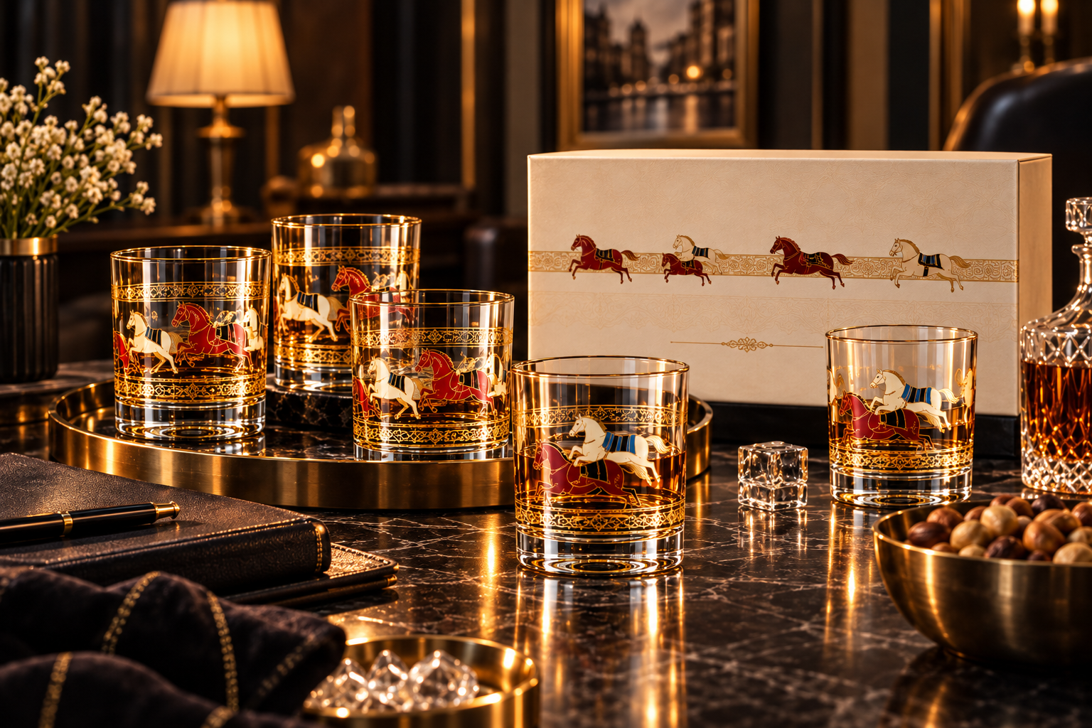 Lyte Club Premium Horse Design Glass Tumbler Set with Gift Box