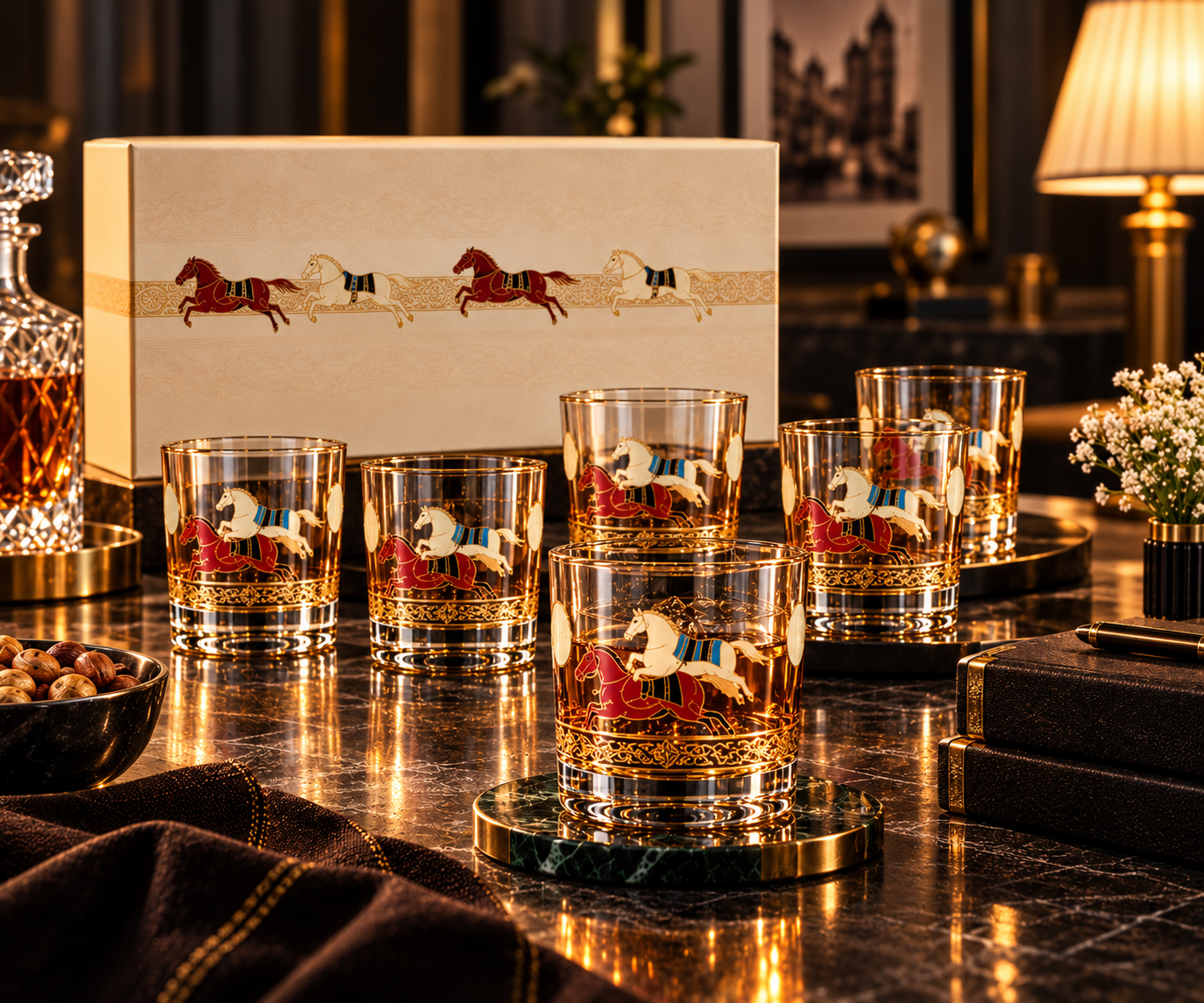Lyte Club Premium Horse Design Glass Tumbler Set with Gift Box