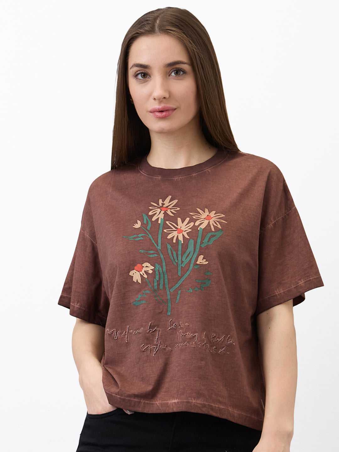 Spykar Ladies Western T-Shirt H/S Wktft1Be059 Sepia Brown