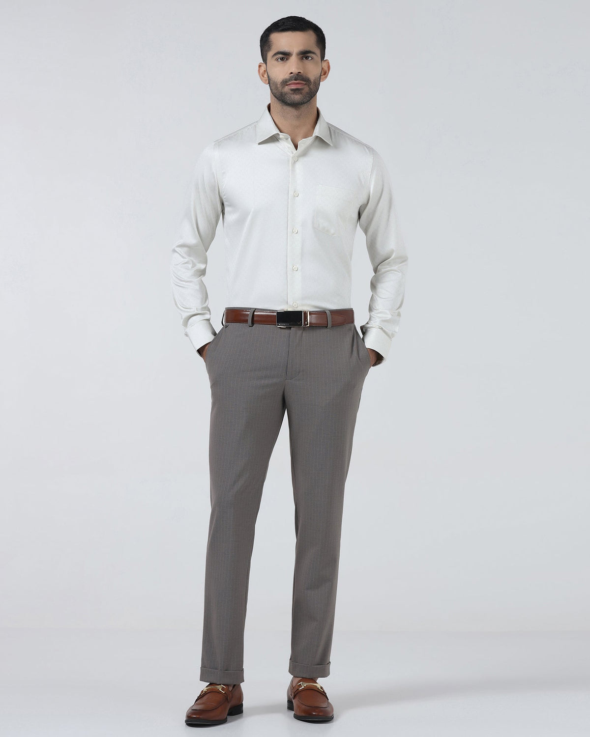 Cream Non Iron Textured Shirt - Easton