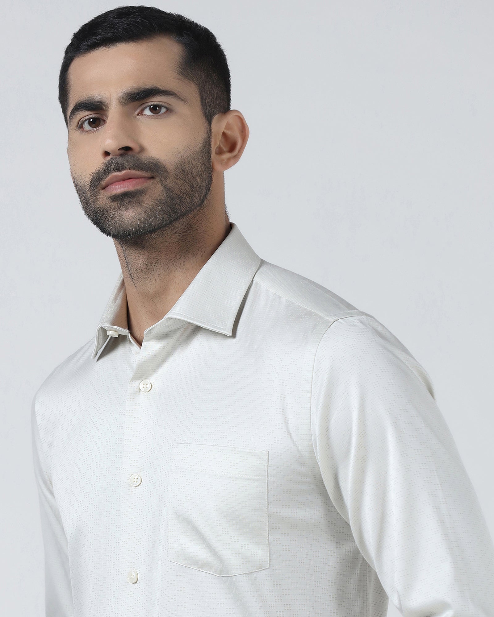 Cream Non Iron Textured Shirt - Easton