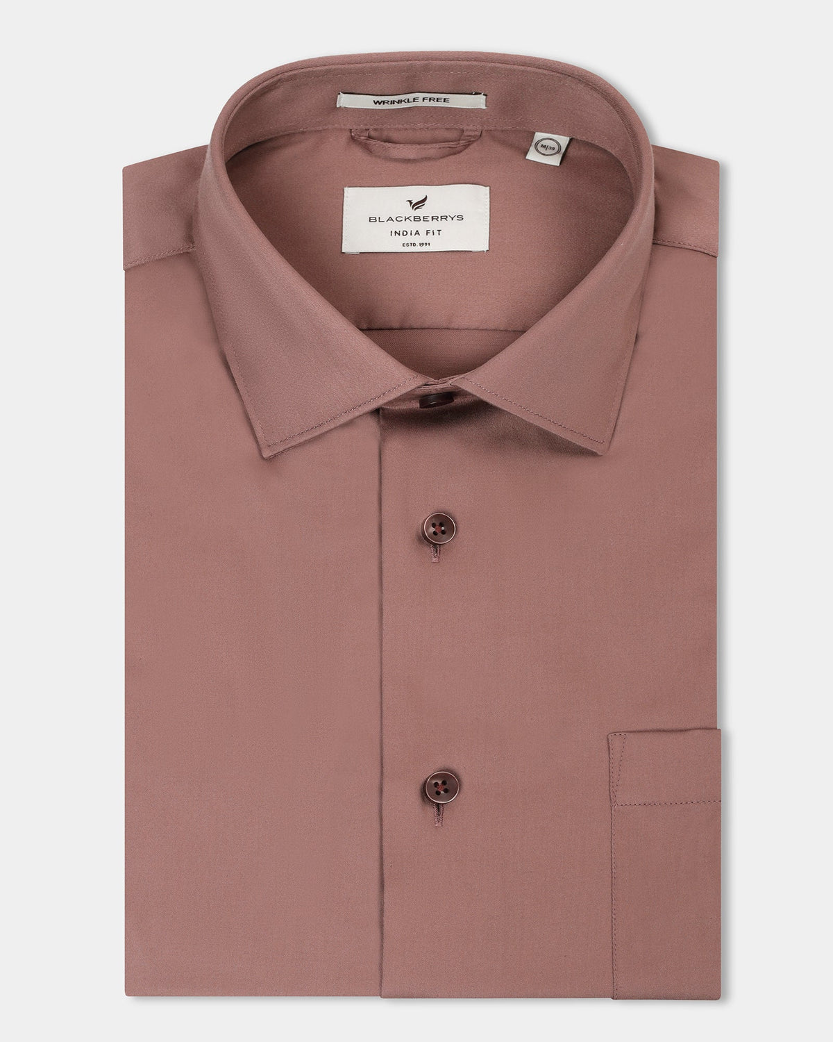Dusty pink Blackberry Sylvia men's non-iron solid formal shirt, front view showcasing smooth fabric and classic collar style.