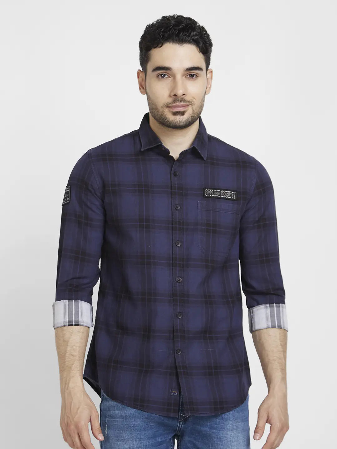 Spykar Mens Casual Shirt F/S Mshcs2Bc097 Indigo Blue
