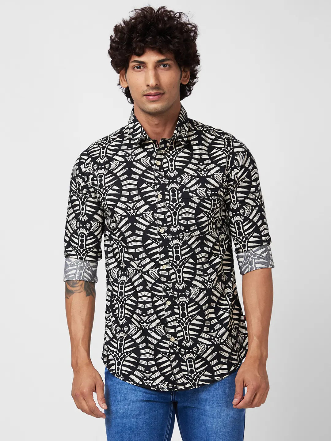 Spykar Mens Casual Shirt F/S Mshaop2Bc039 Black