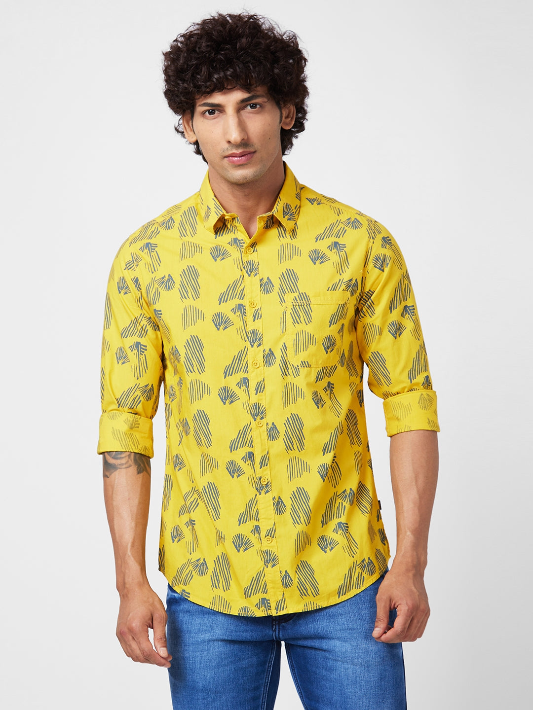 Spykar Mens Casual Shirt F/S Mshaop2Bc033 Sulphur Yellow