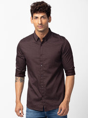 Men Coffee Brown Cotton Slim Fit Printed Shirt