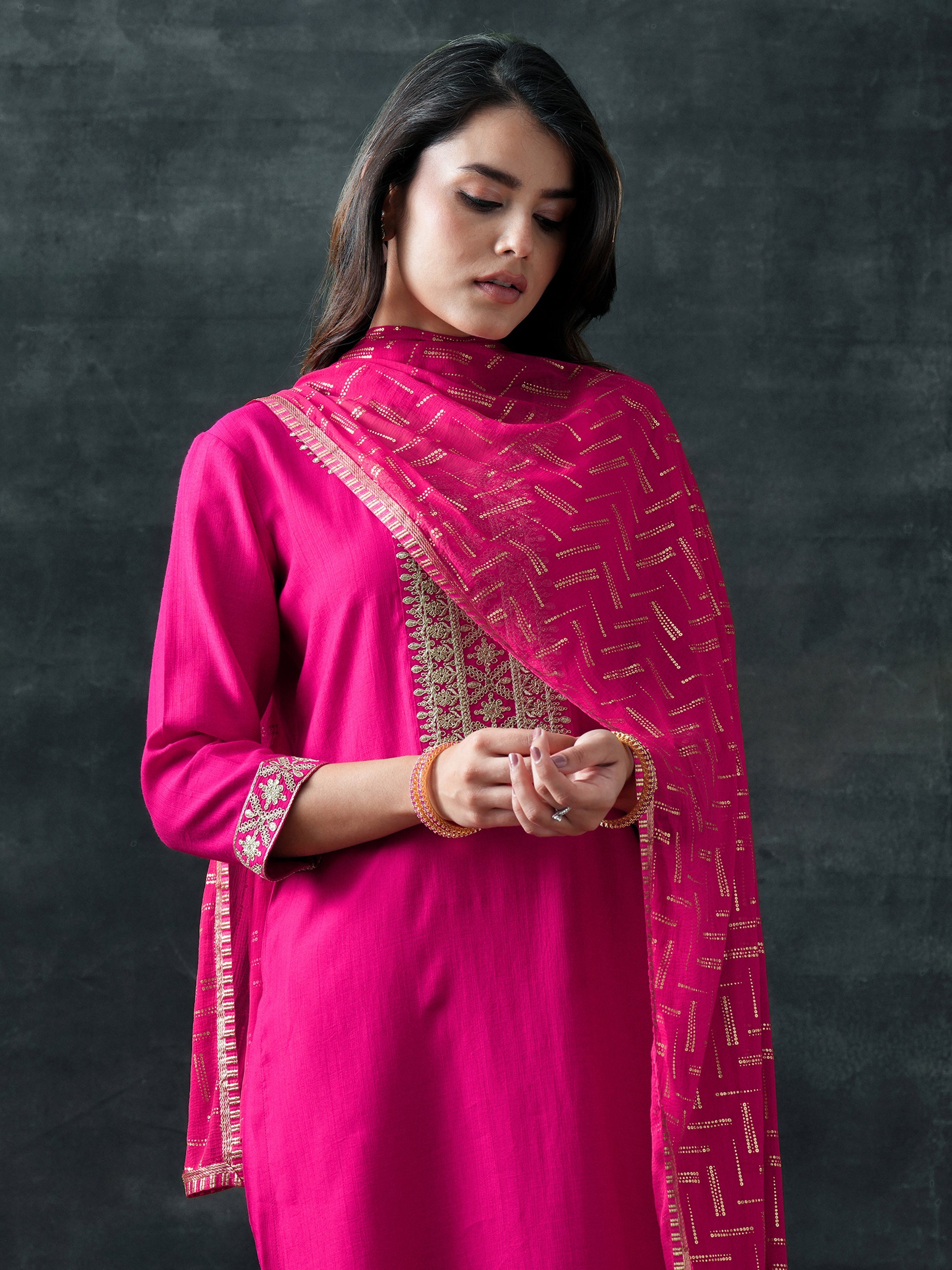 LIBAS LADIES WESTERN KURTI 3PCS SET GS1080 PINK