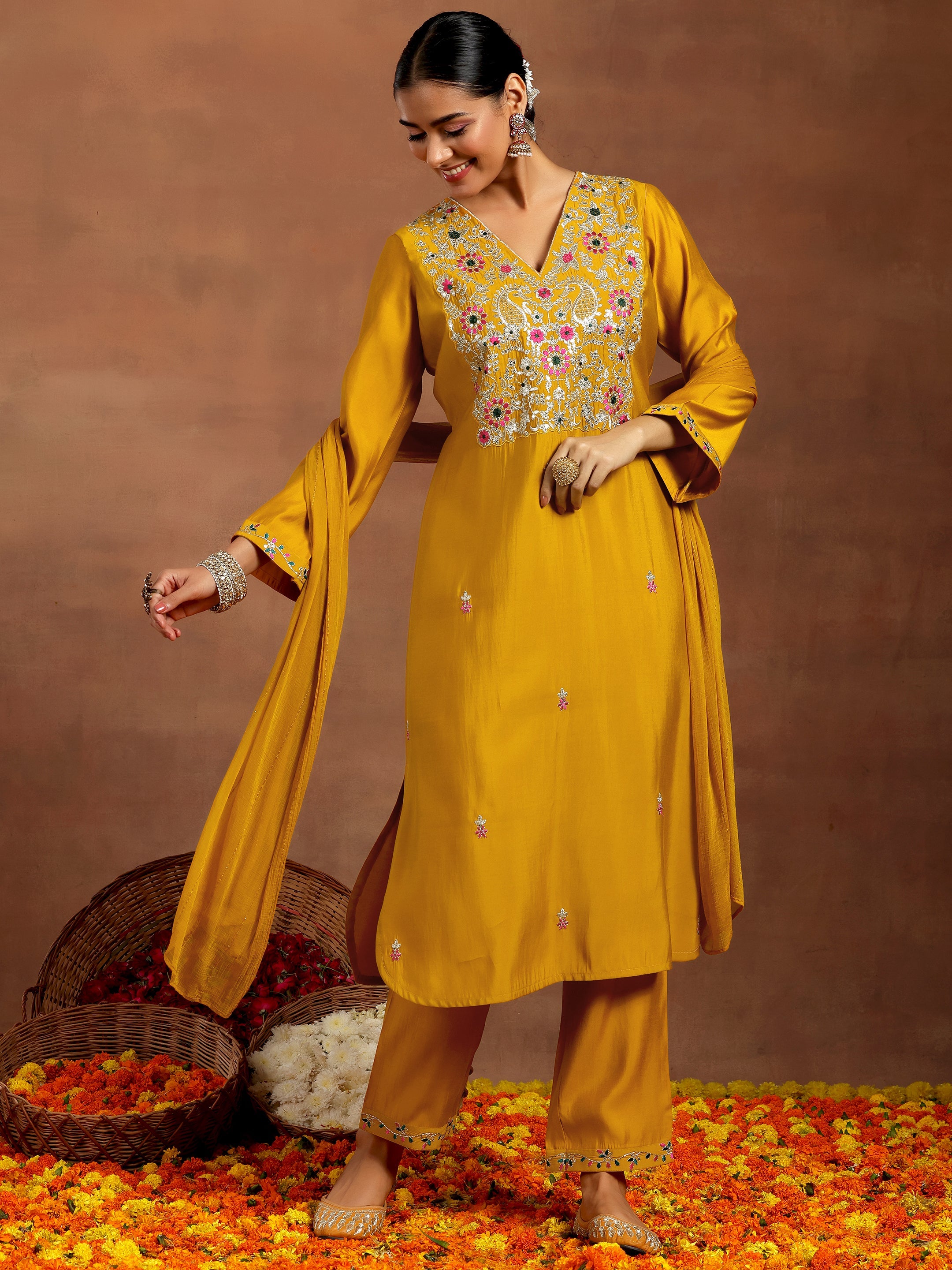 LIBAS LADIES WESTERN KURTI 3PCS SET GS996 MUSTARD