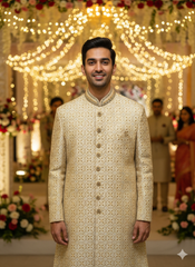 Regal Radiance: The Golden Embroidered Sherwani