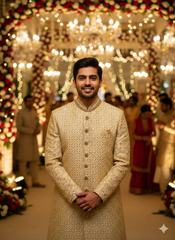 Regal Radiance: The Golden Embroidered Sherwani