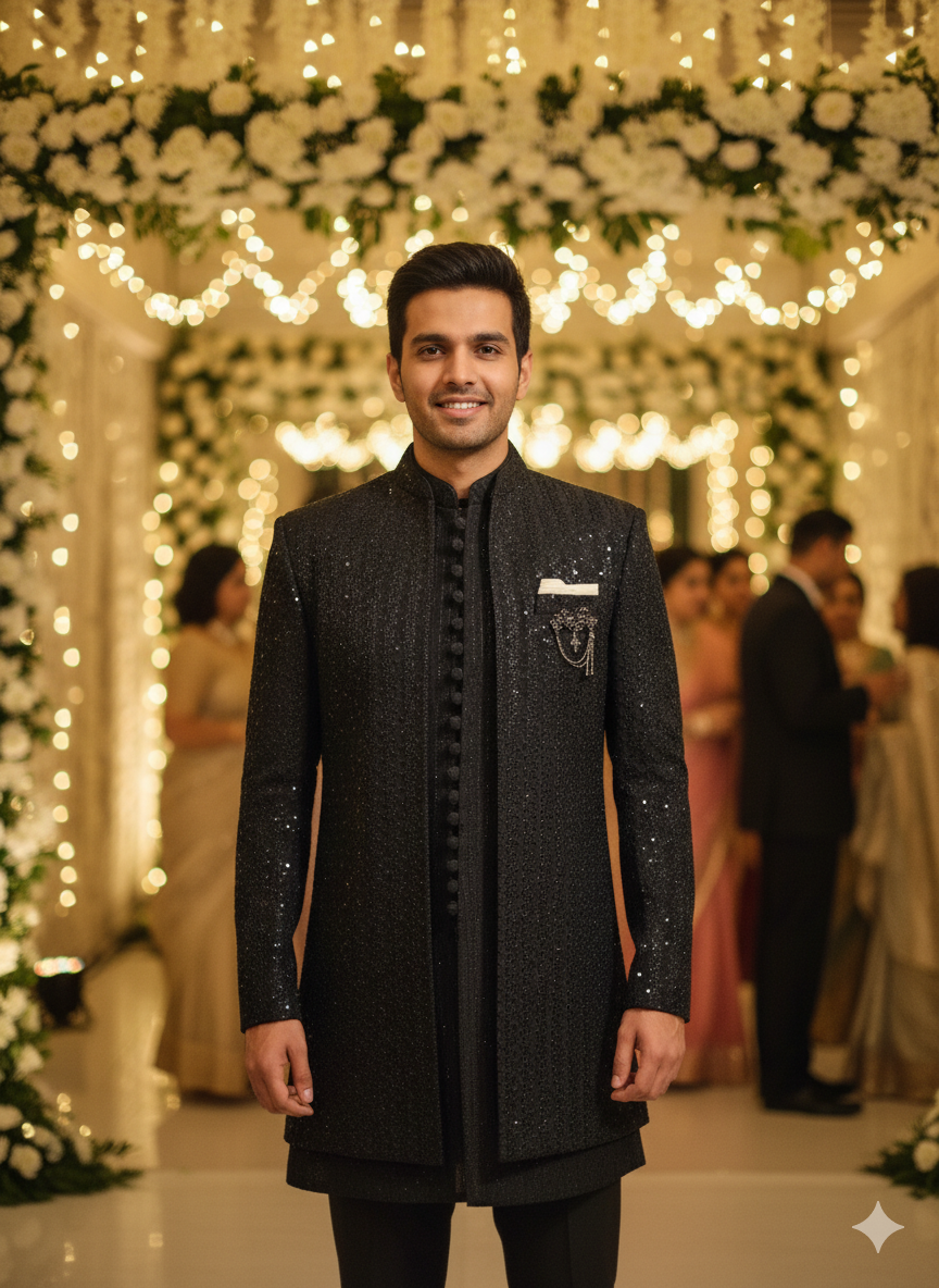 Midnight Luxe: The Contemporary Textured Sherwani