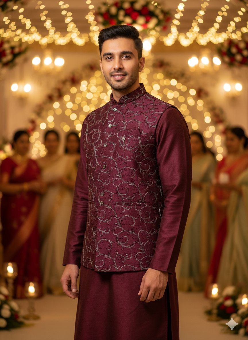 BLUE STAGE MENS BASKET KURTA SET 27741 WINE