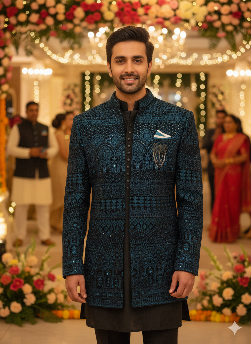 SANJOG MENS INDO WESTERN IW/2044 R.GREEN