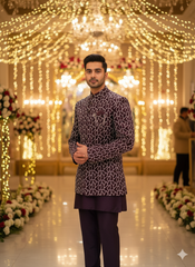 Lyte Club Mens Indo Western 3Pcs Set 27629 Wine