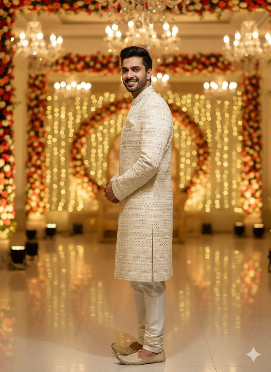 Lyte Club Mens Indo Western Iw-2076 Cream