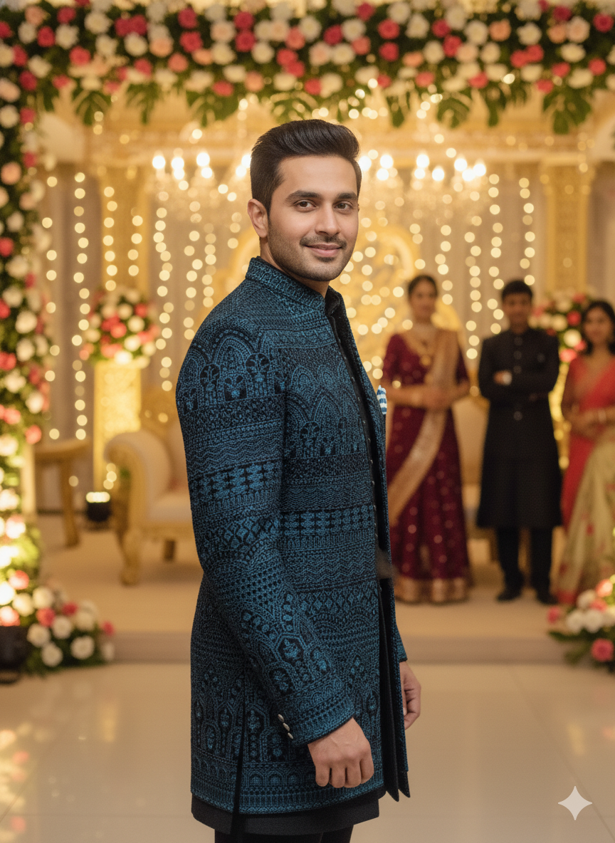 SANJOG MENS INDO WESTERN IW/2044 R.GREEN