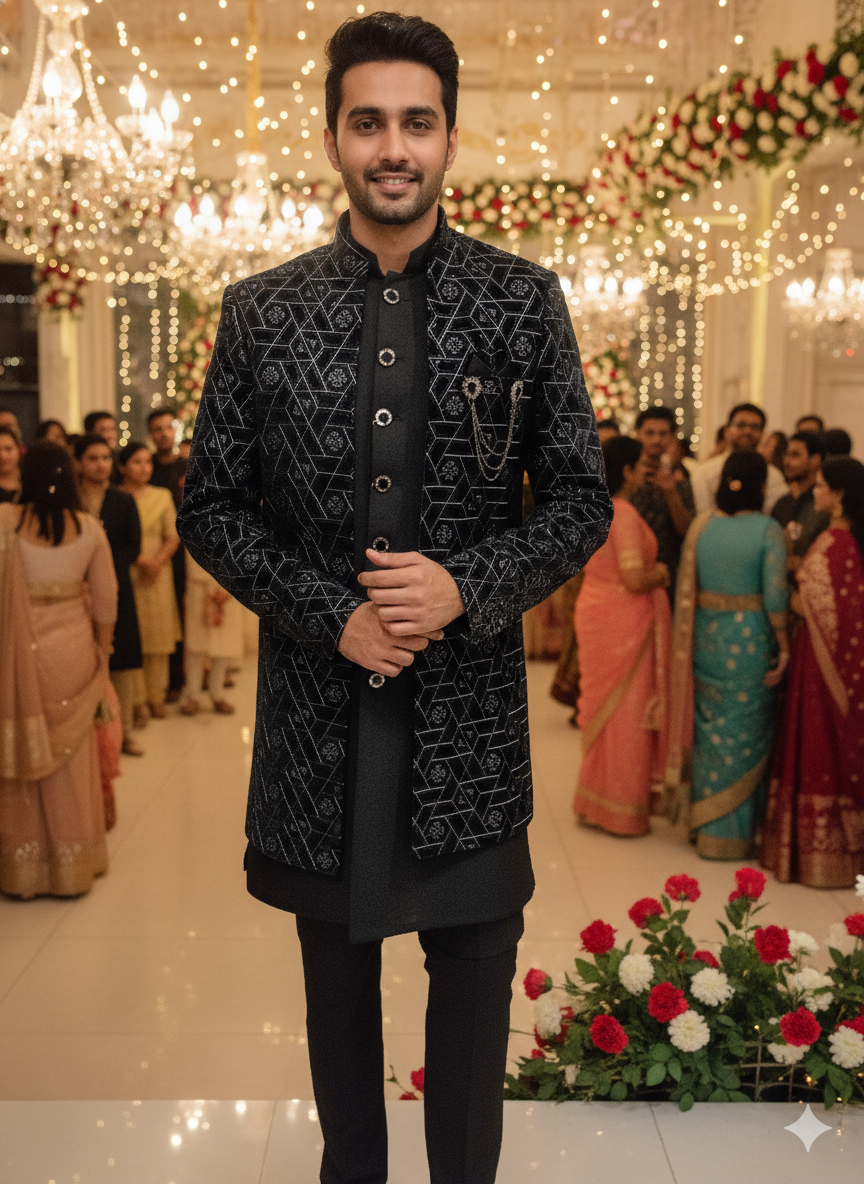 Lyte Club Mens Indo Western Iw-25601 Black