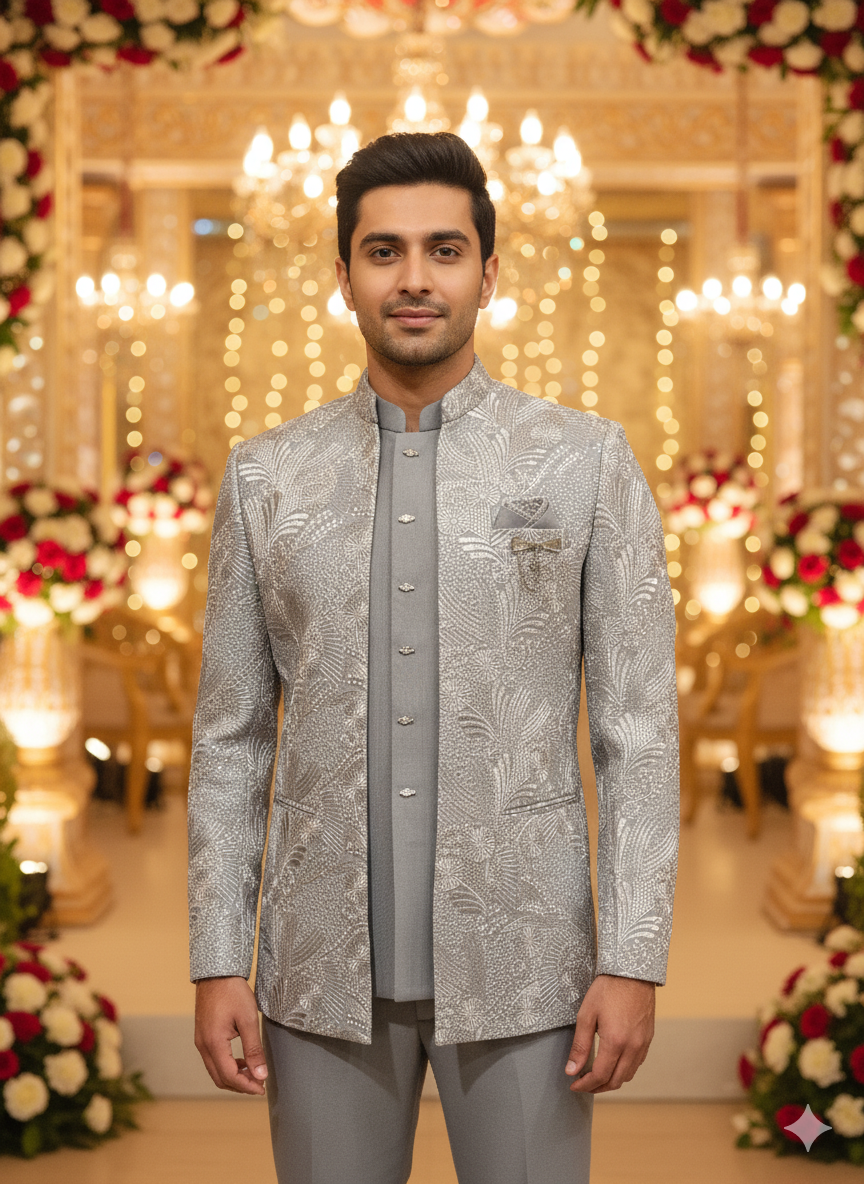 Lyte Club Mens Coat Suit Jodhpuri 3Pcs Set 27383A D.Grey