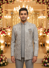 Lyte Club Mens Coat Suit Jodhpuri 3Pcs Set 27383A D.Grey