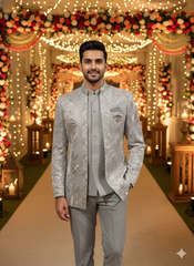 Lyte Club Mens Coat Suit Jodhpuri 3Pcs Set 27383A D.Grey