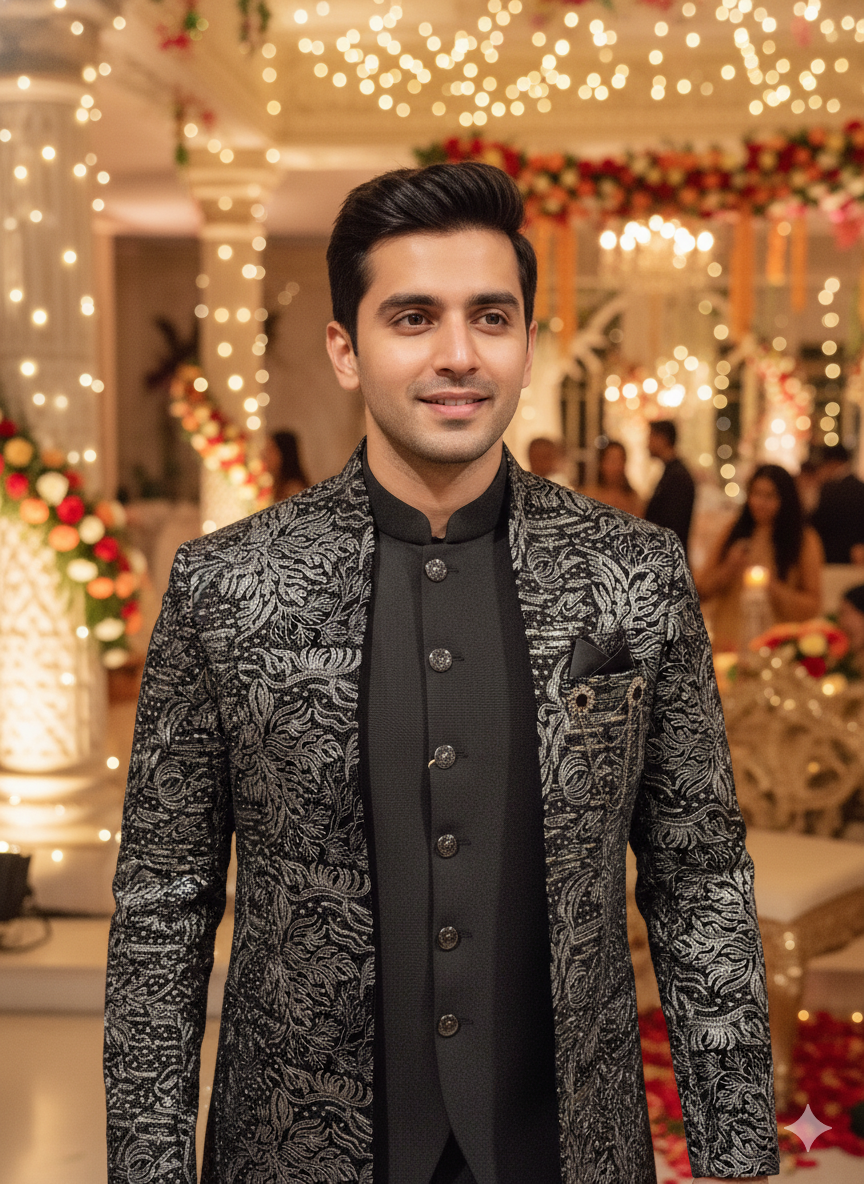 Lyte Club Mens Indo Western Iw-25603 Black