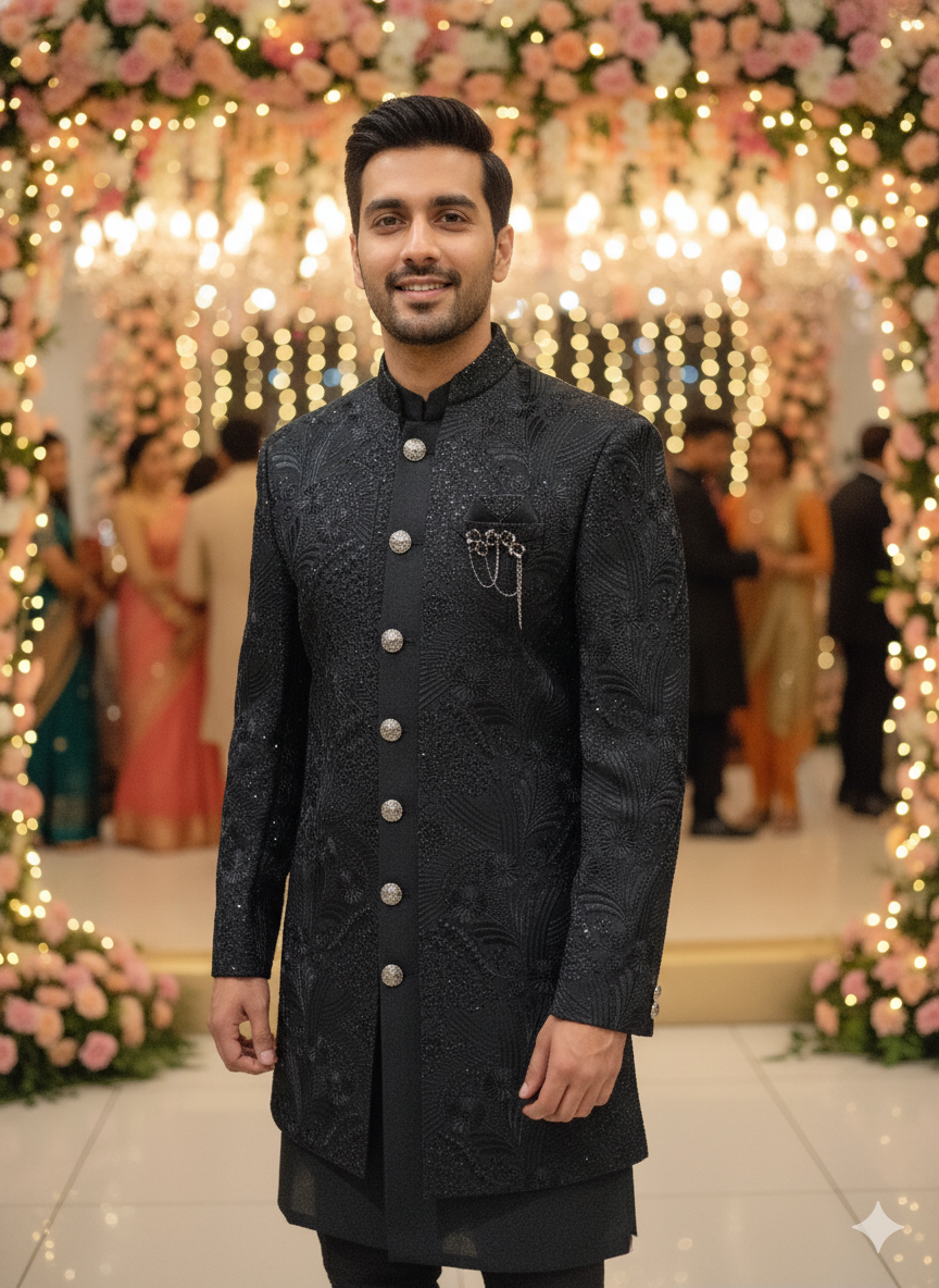 BLUE STAGE MENS INDO WESTERN IW/25630 BLACK