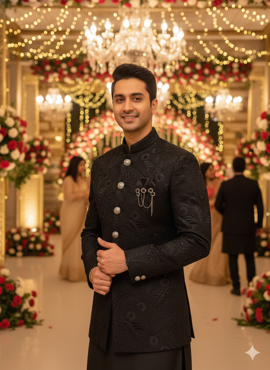 BLUE STAGE MENS INDO WESTERN IW/25630 BLACK