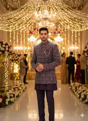 Lyte Club Mens Indo Western 3Pcs Set 27629 Wine