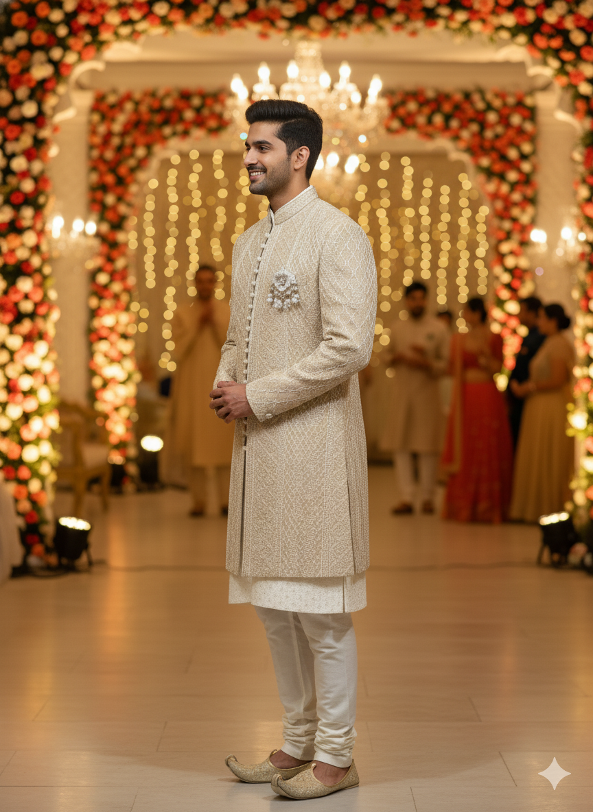 SANJOG MENS INDO WESTERN I/W2050 FAWN