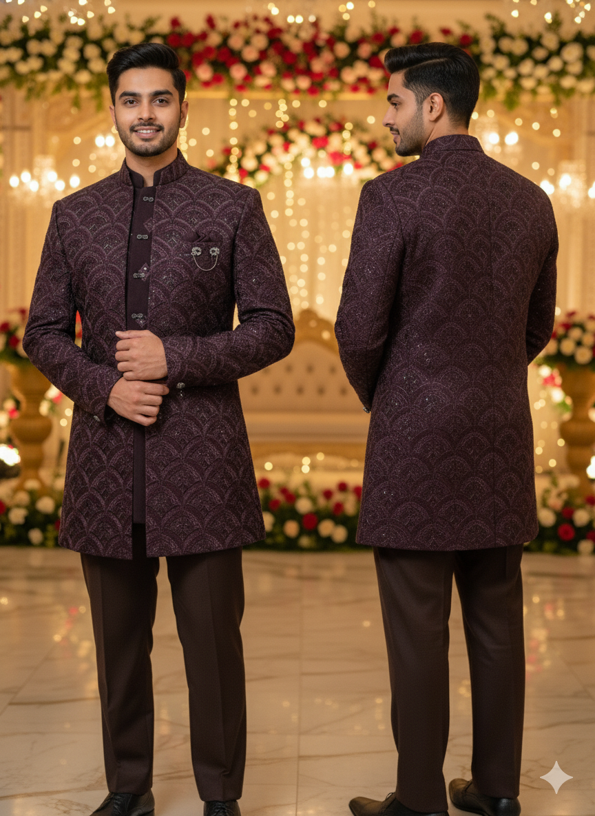 BLUE STAGE MENS COAT SUIT JODHPURI 3PCS SET 27371 WINE