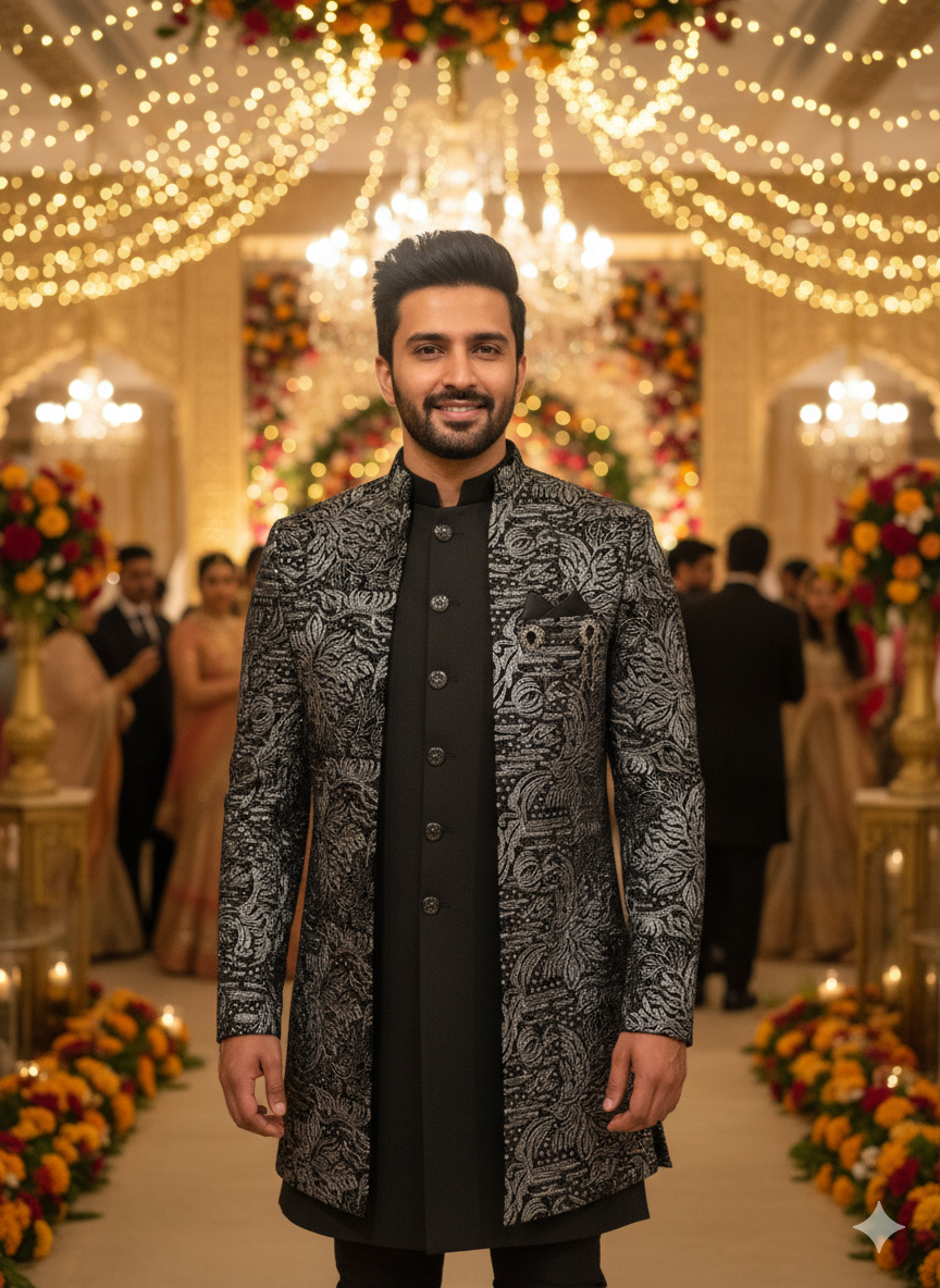 Lyte Club Mens Indo Western Iw-25603 Black