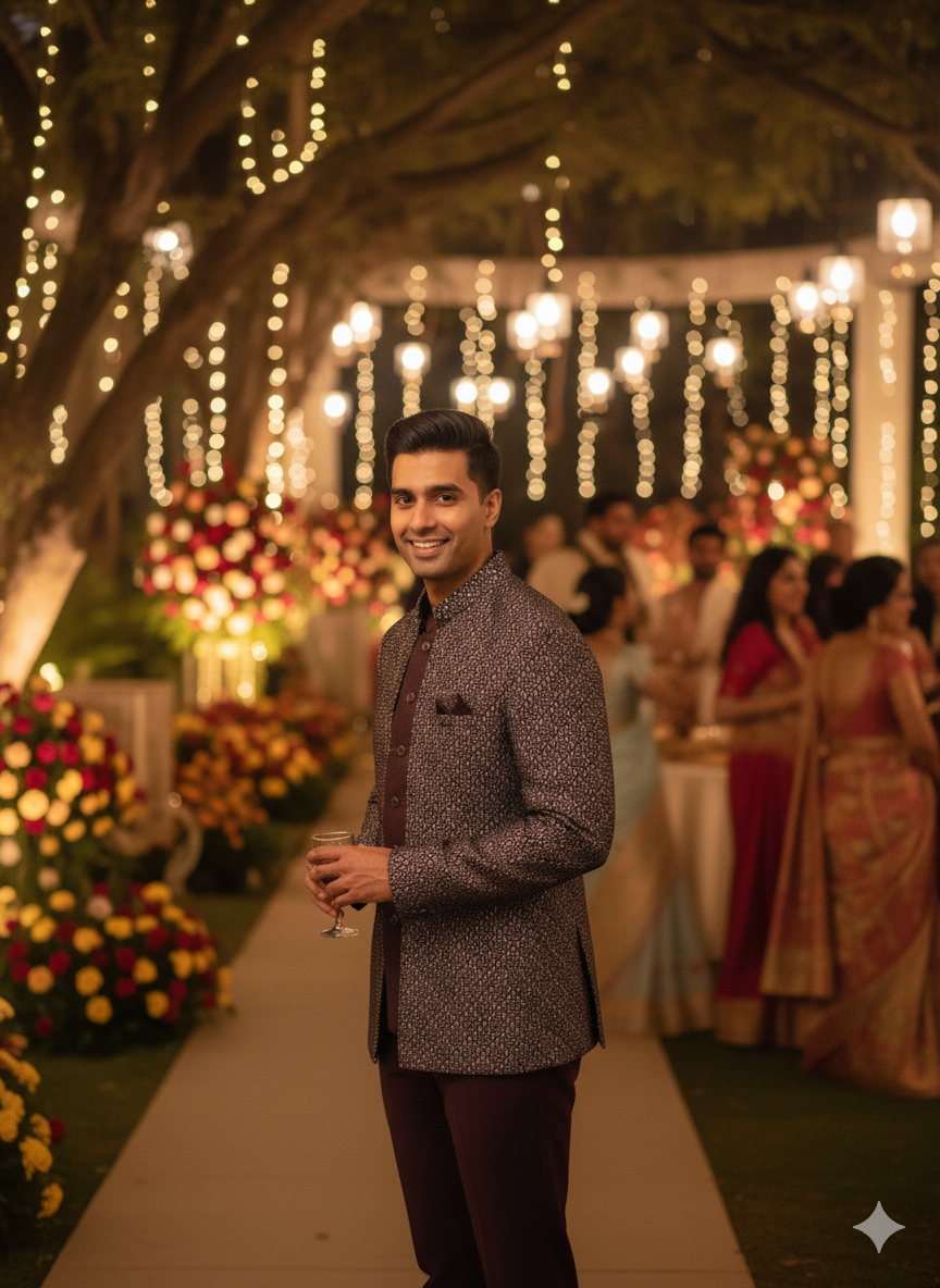 Royal Heirloom: The Three-Piece Geometric Bandhgala Set