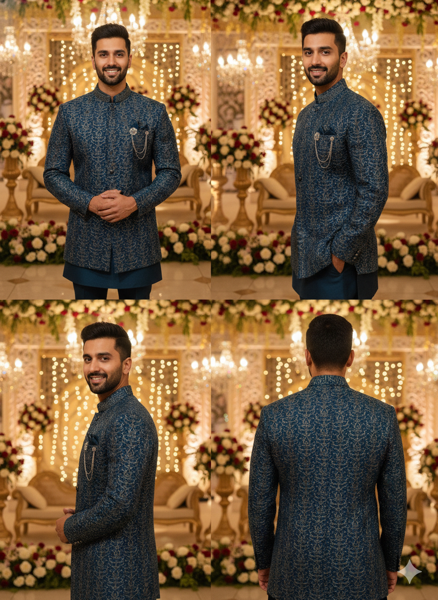 BLUE STAGE MENS INDO WESTERN 3PCS SET 27617 RAMA