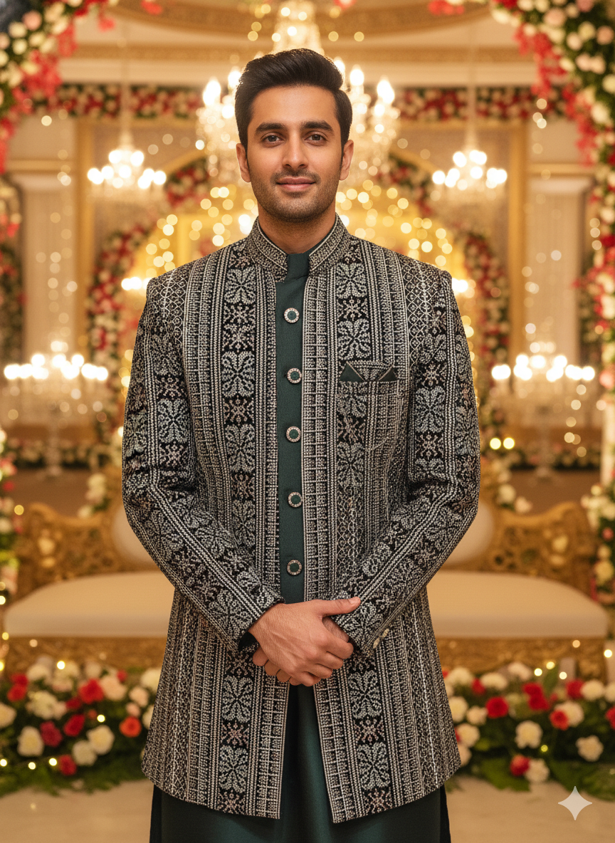 Emerald & Silver Grandeur: A Vision Of Indian Elegance