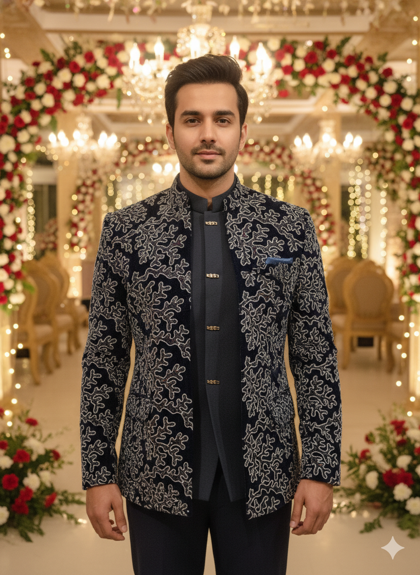 VASTAVIK MENS INDO WESTERN 3PCS SET 2595 NAVY