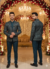 Lyte Club Mens Coat Suit Jodhpuri 3Pcs Set 2594 D.Green